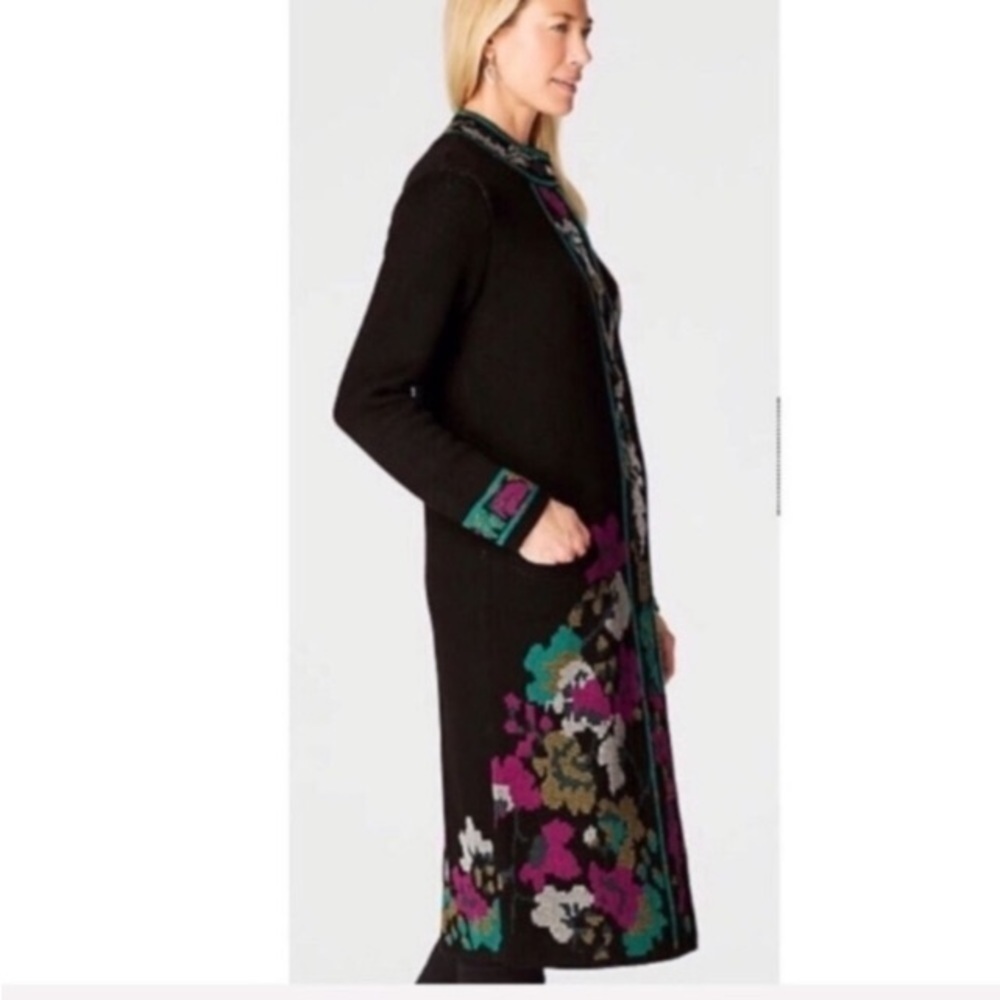 J. Jill Trailing Flowers Jacquard Topper Coat XL Lagenlook Floral Duster Winter
